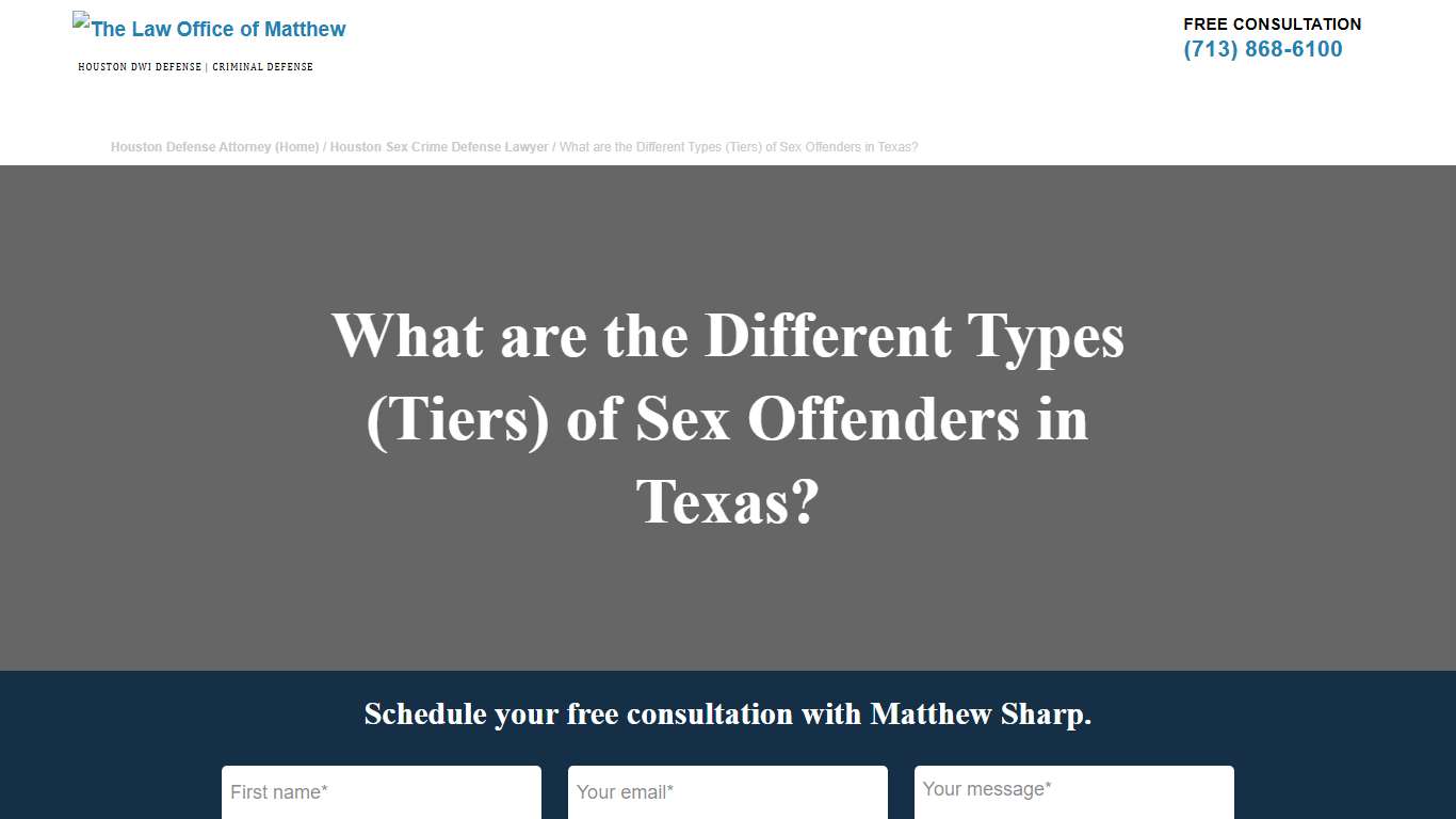 Sex Offender Registry Classifications (Tiers) in Houston, Texas
