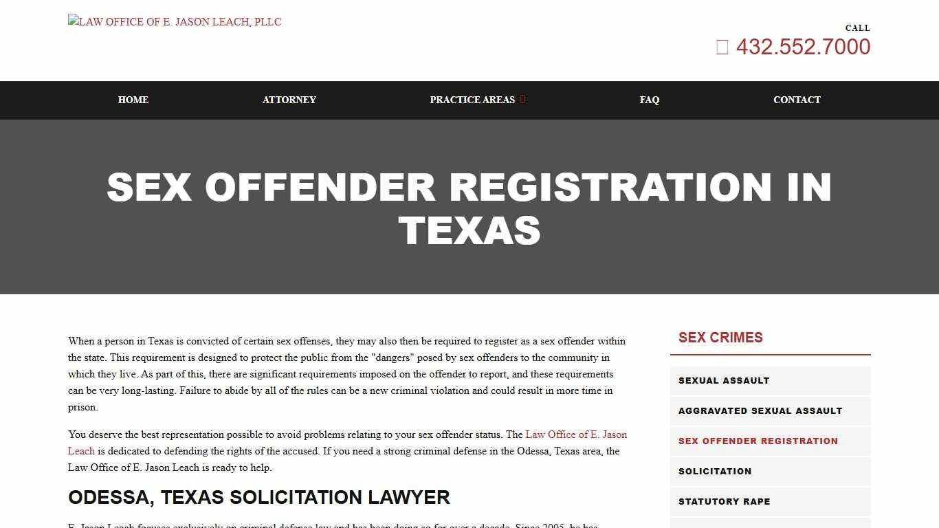 Sex Offender Registration in Texas LAW OFFICE OF E. JASON LEACH, PLLC